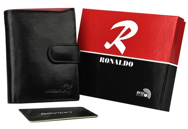Portfel czarny RFID Ronaldo skórzany N104L-VT BLACK-RED