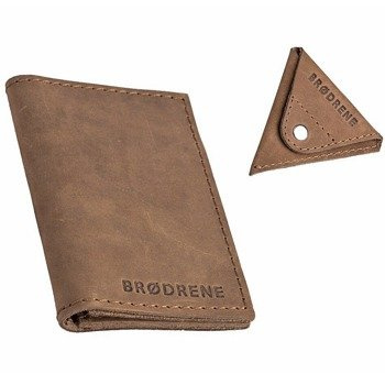 Skórzany zestaw portfel i bilonówka BRODRENE SW03 + CW01 jasnobrązowy