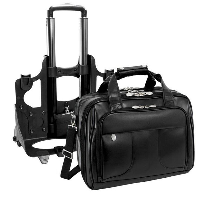 Skórzana torba podróżna na laptopa 17" z odpinanym wózkiem teczka 3w1 Mcklein Chicago 83585