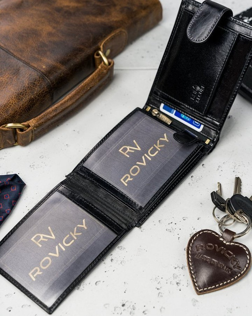 Skórzany portfel męski czarny Rovicky N61L-RVT BLACK